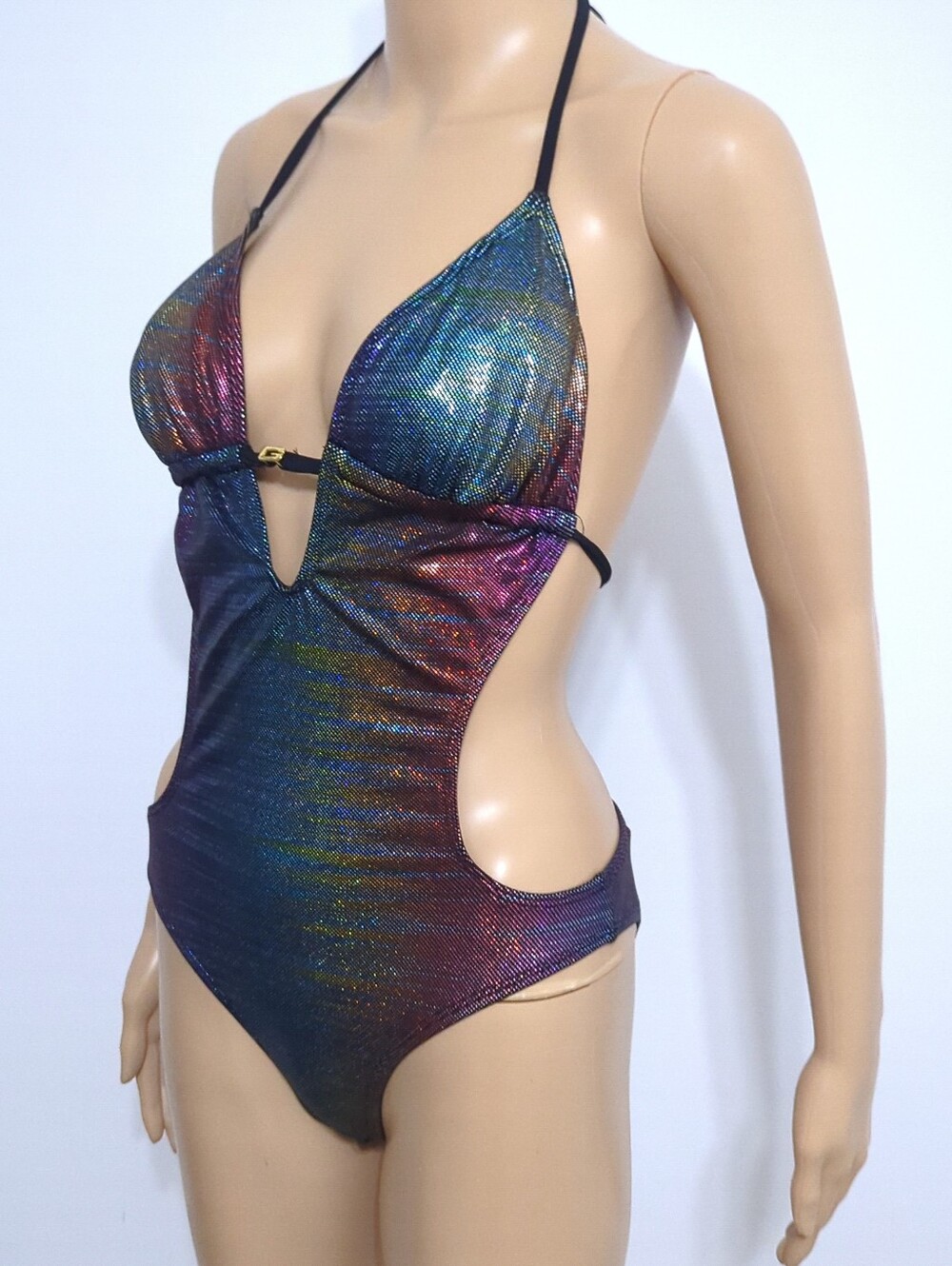 Vintage Guess Rainbow Holographic Monokini Y2K Rave Festival Swimsuit USA Made S - Picture 3 of 8
